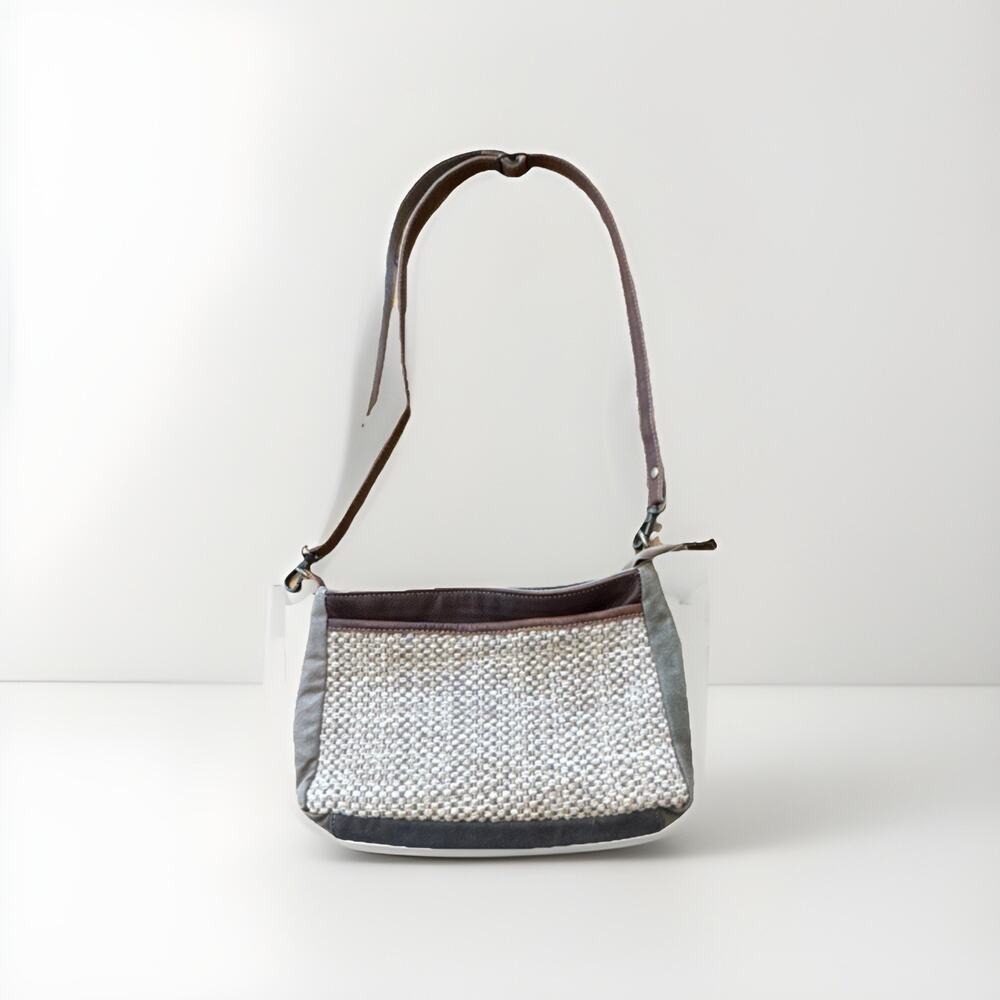 Myra Canvas Leather Crossbody‎ Woven Pockets Boho Natural Festival